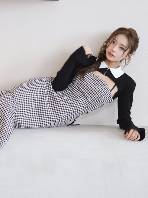 Back open houndstooth ensemble